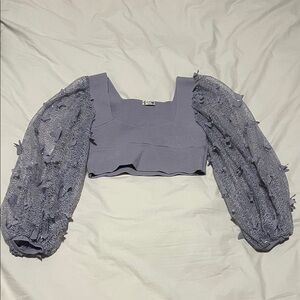 Free People Lavender Square-Neck Puff-Sleeve Crop Top